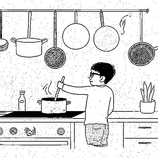 Boy cooking food in kitchen