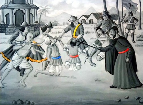 Hindus being beaten by Portuguese Christian invaders