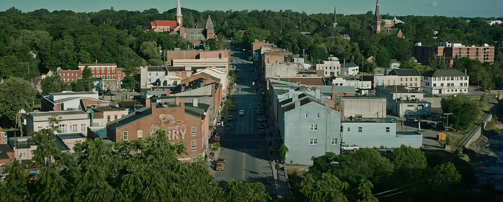 IT movie scene - Ariel view of town