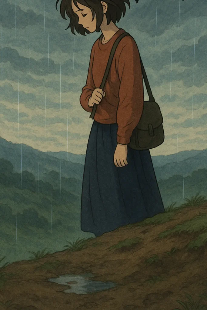 a woman standing on a hill