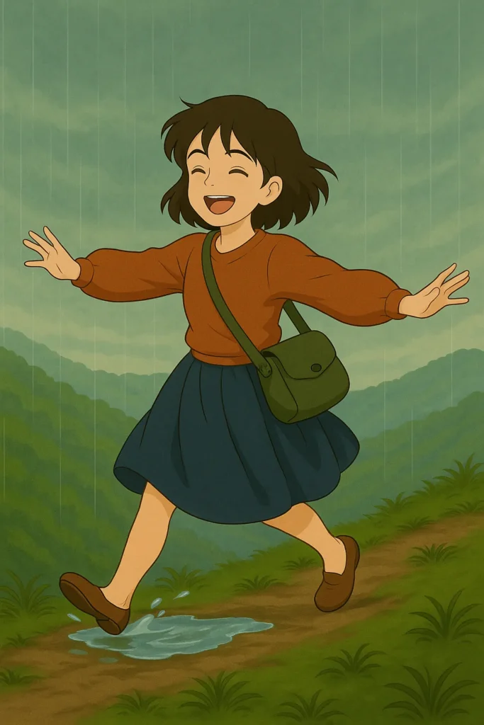  a girl walking on a path