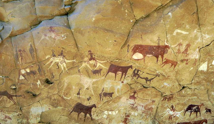 From Words Lost in the Air to Words Written by AI 1 Ancient rock paintings showing human figures, animals and scenes from early human life